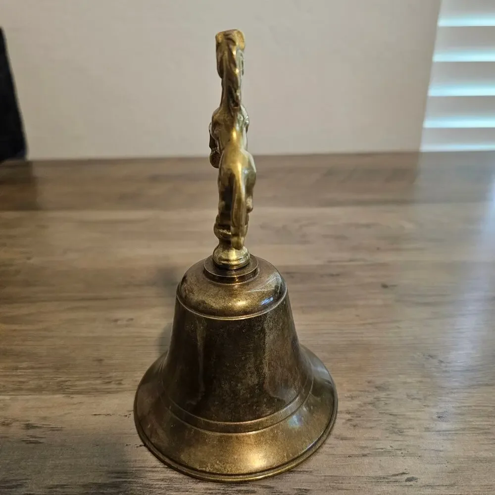 Vintage Brass Carved Hand Bell Heavy MCM Collectible 5